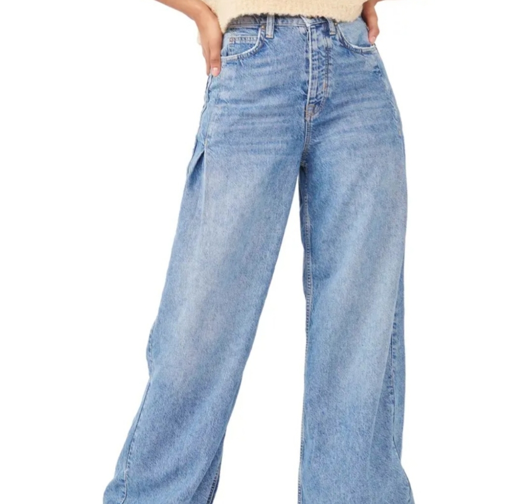 Free People High-Waist Wide Leg Jeans in Blue - Picture 4 of 13